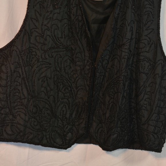BEADED VEST 100% SILK BLACK SZ 1X Angels - Picture 5 of 8